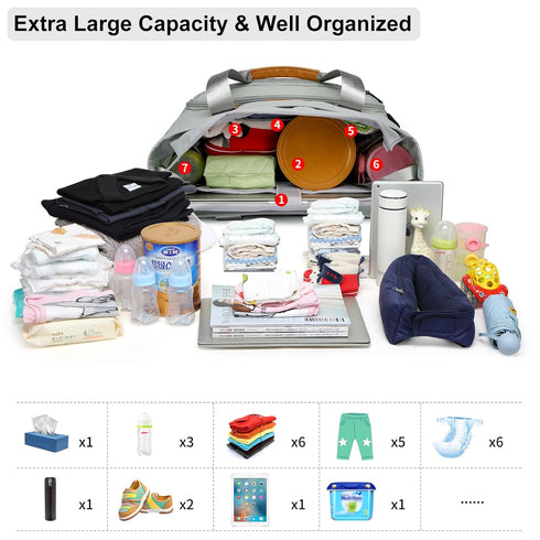 16" FHELAD Diaper Bag Tote, Large Tote Diaper Bag with Laptop Compartment, Baby Bag with Insulated Pocket for Mam