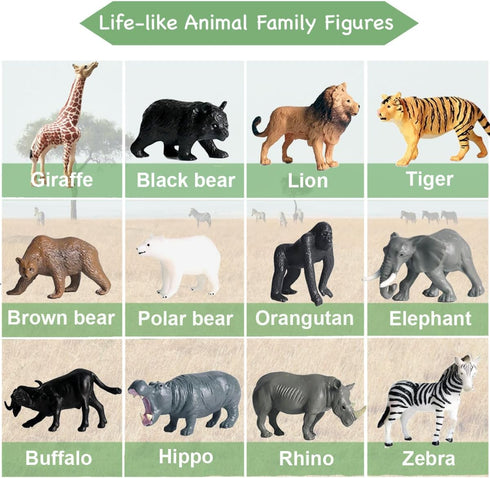 RUSON 12 Pcs Safari Animals Figures Toys, Realistic Mini Jungle Zoo Animal Figurines Cake Topper Toy Set Christmas Birthday Easter Egg Gift Party Supplies for Kids Toddlers