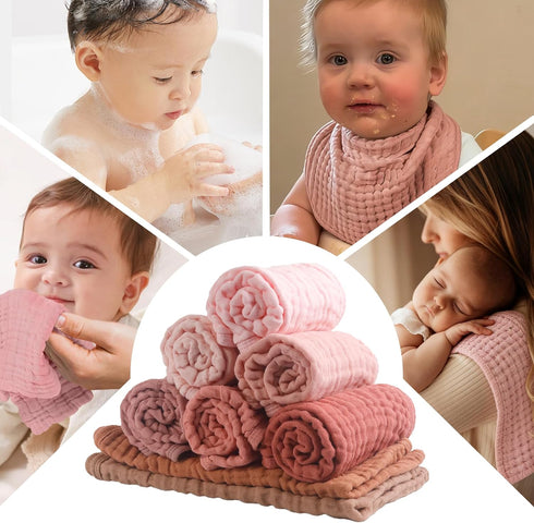 8 Pack 6 20"x10" Muslin Burp Cloths for Baby Girls - Layer Organic Cotton Large Ultra Soft Absorbent Burping Cloths