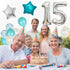 15th Birthday Decorations Teal Blue, Happy Birthday Banner, Sash, Number 15 Star Foil Balloons for Party Supplies