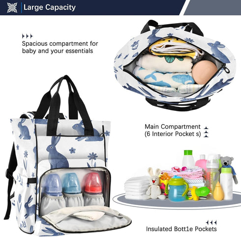 BOESI Backpack, Mommy Backpack Ink-wash Rabbit Diaper Bag Bag, Multifunctional Diaper Bag, Travel
