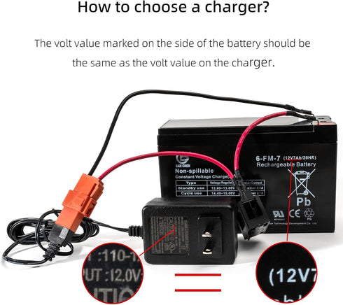 12 Volt Charger for Kids Ride On Toys, Battery Wire & Socket Adapter for 12V Electric Car Riding Toy