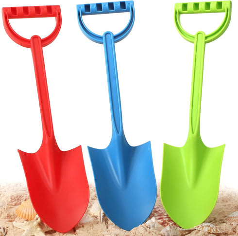 Heavy Duty 16" Thick Beach Sand Toy Shovels, Jumbo Scooping Spade Toys Kit for Kids Adults (Green Blue Red)