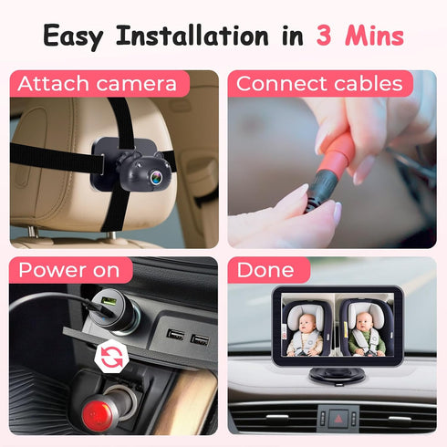 Befumly HD-1080P 2-Kids 7 360 Baby Car Camera: Auto Night Vision Dual Backseat Cameras with Split-Screen Recording