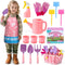 JOI MEW Kids Pink Gardening Tools Set, Garden Toys w/Metal Rake, Shovel,