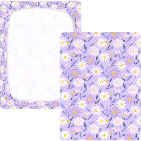 miaozhen 1 Pack 52x28 Cotton Crib Sheets for Baby Boys Girls Soft Sunflower Pastel Purple Yellow Playard Mattress