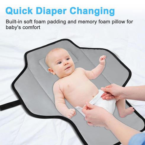 Portable Changing Pad Travel - Waterproof Compact Diaper Changing Mat with Built-in Pillow - Lightweight & Foldable