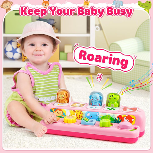1 9-12-18 1st Duchong Toys for Year Old Girls, Interactive Pop Up Toy with Music & Light, Montessori Learning Toys