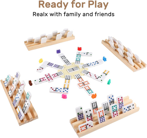 Set 4 12 Set 4 91 12 Set Mexican Train Dominoes with Wooden Trays/Racks, Double Dominos Travel with Domino Tiles