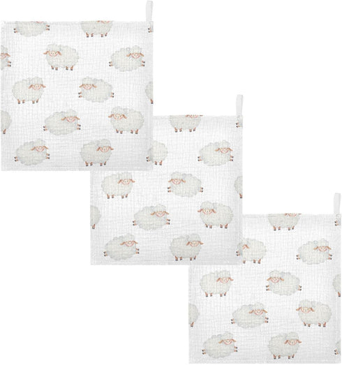 Count 11.8 11.8 Inch, 5 Pack vvfelixl Baby Washcloths Cotton Cute Curly Lamb Muslin Sheep Soft Face Towel for Newborn