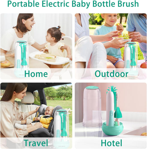 Electric Bottle Brush Cleaner, Portable Rechargeable Baby Bottle Cleaner Kit for Travel with Silicone Nipple & Straw