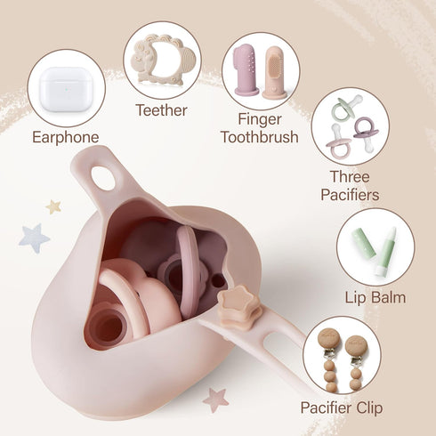 2 Pack Moonkie Silicone Pacifier Holder Case, Cute Portable Pacifier Storage Case