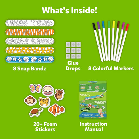 8 (8.6"), 4, 5, 6, 7, 8, 9, 10 Skillmatics Craft Activity - Snap Bandz, Animals, DIY Jewelry Art & Craft Activity