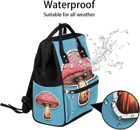 Hsnar Backpack Mushroom Print Waterproof Diaper Bag Large Capacity Baby Bag with Stroller Straps, Multi-Pocket Diaper