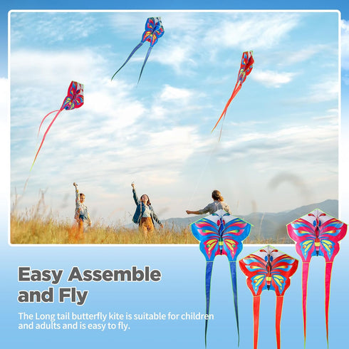 Poen 12 Pcs Butterfly Dragonfly Kites 3.28 ft with 164ft String - Large Easy to Fly Beach Kites for Kids Outdoor