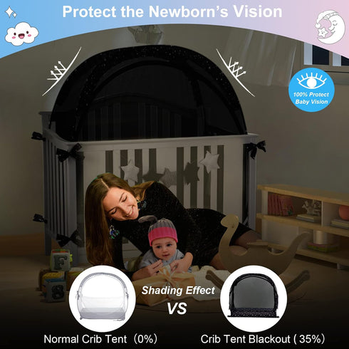 Crib Tent Safety Crib Net to Keep Baby in, Black Pop up Cribs Cover to Keep Baby from Climbing Out, Breathable Mesh
