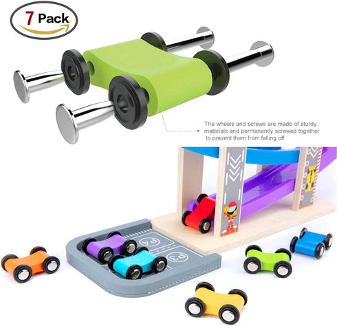 1 2 3 Set 7 Wood City Toddler Toys for Years Old, Wooden Car Ramp Racer Toy Vehicle with Mini Cars & Race Tracks