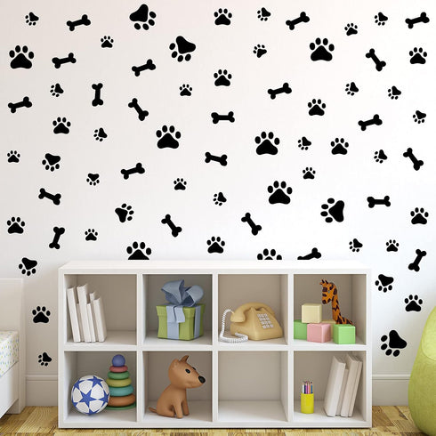 76 Pieces Dog Paw Decal Stickers, Removable Vinyl Wall Sticker Decoration for Nursery Bedroom Room Decor, Black