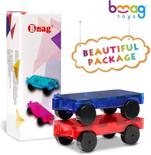 Bmag 2PCS Magnetic Car Set, Construction Vehicle Building Tiles, STEM Educational Magnet Toys for Boys and Girls