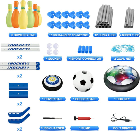 HopeRock 3-in-1 Hover Soccer Ball Hockey Bowling Set, Indoor and Outdoor Toys for Kids Ages 3-12 with LED Lights
