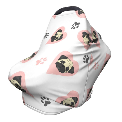Schgap Cute Pugs Hearts Car Seat Cover Canopy for Babies, Nursing Cover Breastfeeding