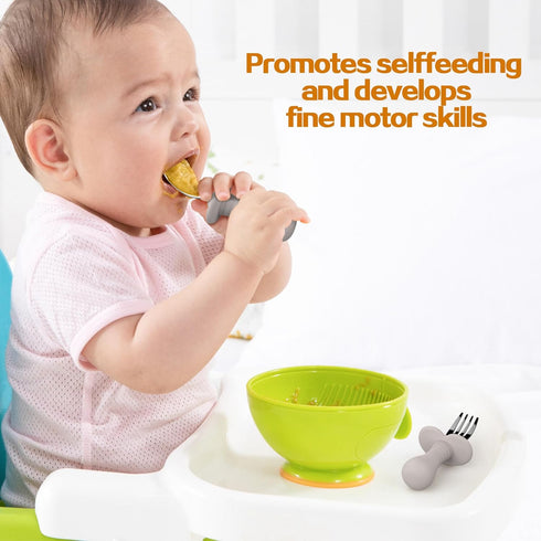 4 Pcs Toddler Utensils Set, Stainless Steel Childrens Silverware with Round Handle, BPA Free, Anti-Choke Design, Lite