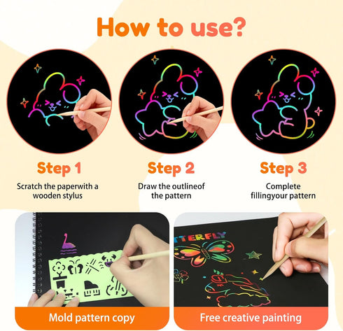 Eommmgl 4-12 Kids2 Pack Scratch Art Paper for Rainbow Notebooks Best Arts and Crafts Gift for Stocking
