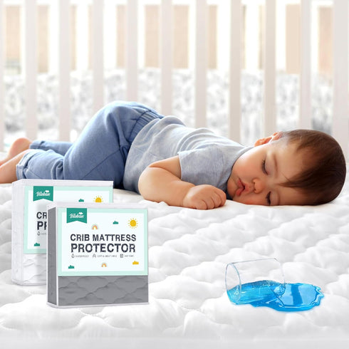 2 Pack Crib Mattress Protector Sheets, Fitted Waterproof Mattress Pad Cover, Noiseless