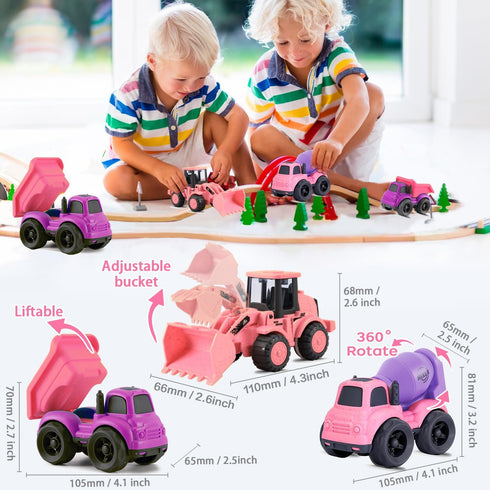 vusum 1 2-4,Dump Set, 1 2 3 Toddler Toys for Year Old Girl Gifts,Kids Toys for Age Truck Cement Mixer Excavator Toy