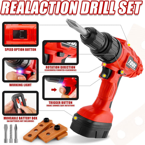 PANPAPA SetToy Set 3 3-5 Electric Power Kids Drill and Screw Drill Include Interchange dirll bits with Realistic Sound