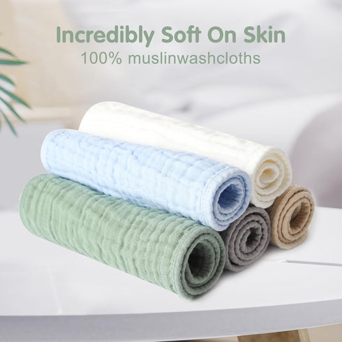 Arnzion Set 100% 20''x10'' 10 Pack Muslin Burp Cloths for Babies Cotton Baby Washcloths, Large Extra Absorbent and Soft