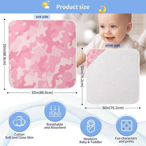 Pink Camouflage Baby Hooded Towel, Ultra Soft Absorbent Cotton Bath Towel for Newborn Toddler Boys Girls, 30 x 30 Inch