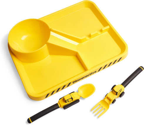 Dinneractive Dining Set for Kids - 3 Piece Construction Themed Toddler Utensils