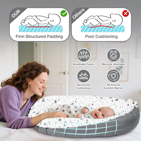 TEEAOE 024 Tummy Baby Lounger for Newborn Months, Portable Infant Seat with Ergonomic Support, Breathable Cotton Baby