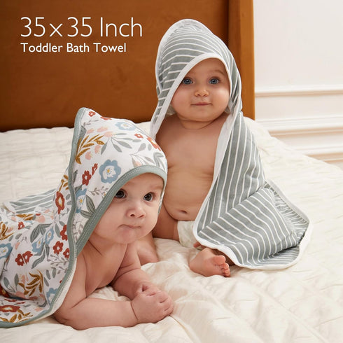 Momcozy Hooded-2 Pack Set-Shower (35 35 Inch, Baby Towel with Soft Bath Towel Gifts or Bath Essential for Infant