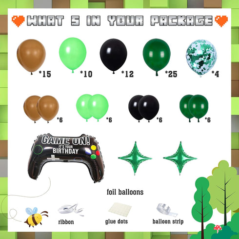 Video Game Birthday Party Balloon Arch Kit - Green Video Game Controller Balloons for Kids Boy Game Birthday Decorations