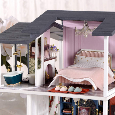 GuDoQi DIY Miniature Dollhouse Kit, 1:24 Scale Tiny House with Music, Great Handmade Crafts Gift