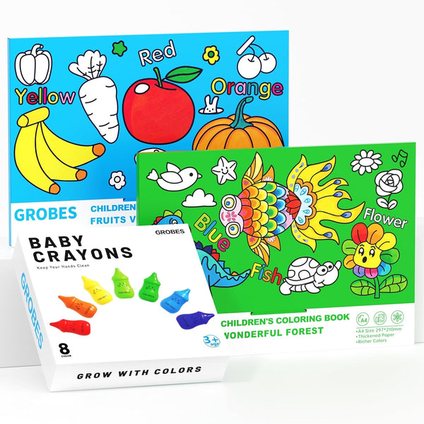 YSNYSN 3-in-1 Crayons Themed Set,8 Colors Baby Crayons for Toddlers 1-3, with 2