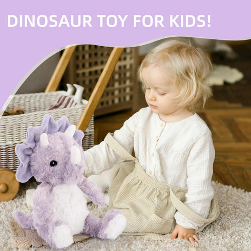 Cute Purple Dinosaur Stuffed Animals for Girls, Cuddly Plush Toy for Kids, Huggable Triceratops Birthday Gifts