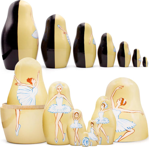 AEVVV Bolshoi Ballet Russian Nesting Dolls Set - 7 pcs Matryoshka Ballerina Doll Wooden Decor