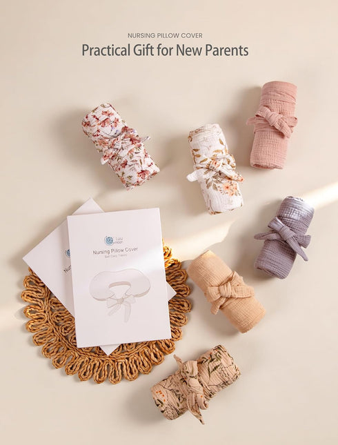 2-Pack lulumoon Muslin Nursing Pillow Covers - Cotton Slipcovers for Breastfeeding Pillow - Extended Adjustable Strap