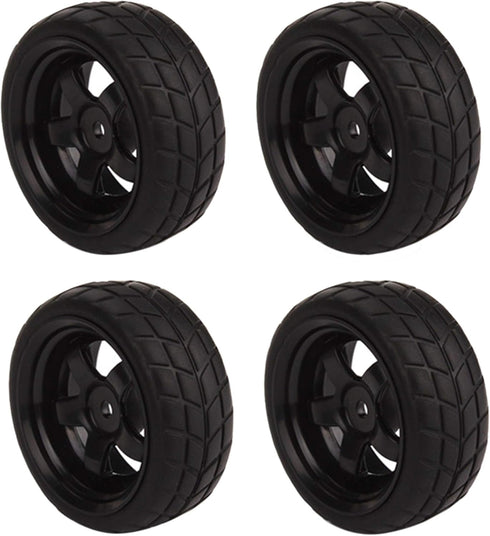 BQLZR Black RC 1:10 Tires and Wheels Set - 2.56" (Dia1.77") Hub Wheel Rims 5 Spoke + Rubber Tires, Pack of 4
