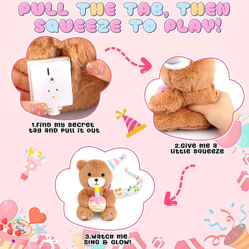 Birthday Teddy Bear Plush Toy- Happy Birthday Singing & Glow Stuffed Animal, Musical Dancing Bear Stuffed Animal