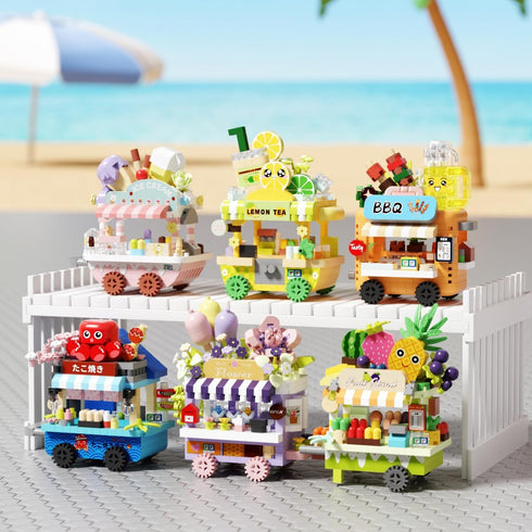 Sacblirr Set Romantic Flowers Food Stand Selling Cart Building Toy Block City Street View Collection Home House