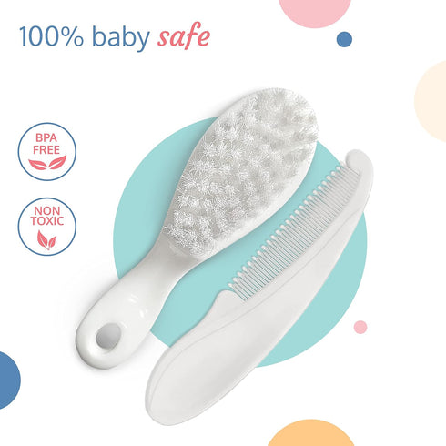Set, 0m+ LuvLap Elegant Baby Hair Brush and Comb (White)