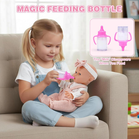 12'' Playset 11PCS Set Dreamon Baby Doll with Carrier Bassinet Bed, Baby Doll Accessories Includes Pacifier, Blanket
