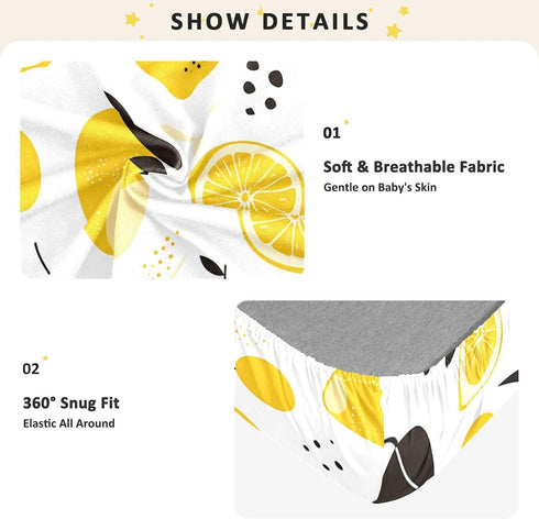 Bseiialft 52 28 Yellow Lemons Leaves Crib Sheets for Boys Girls Soft and Breathable Cotton Baby Sheets for Standard