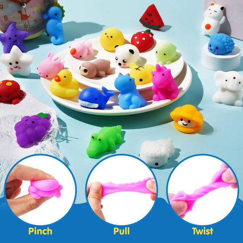 Set, 50 Pack JOYIN Mochi Squishy Toy Mini Squishy Mochi, Party Favors for Kids, Kawaii Stress Relief Toys, Basket