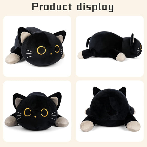 24" 4.2lbs Wepop Black Cat Plush Weighted Stuffed Animals, Weighted Black Cat Pillow Giant Cat Stuffed Animal Cuddle