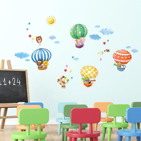 DECOWALL DA-1406B Animal Hot Air Balloons Wall Stickers, Peel and Stick Removable Decals for Kids Nursery Bedroom Décor